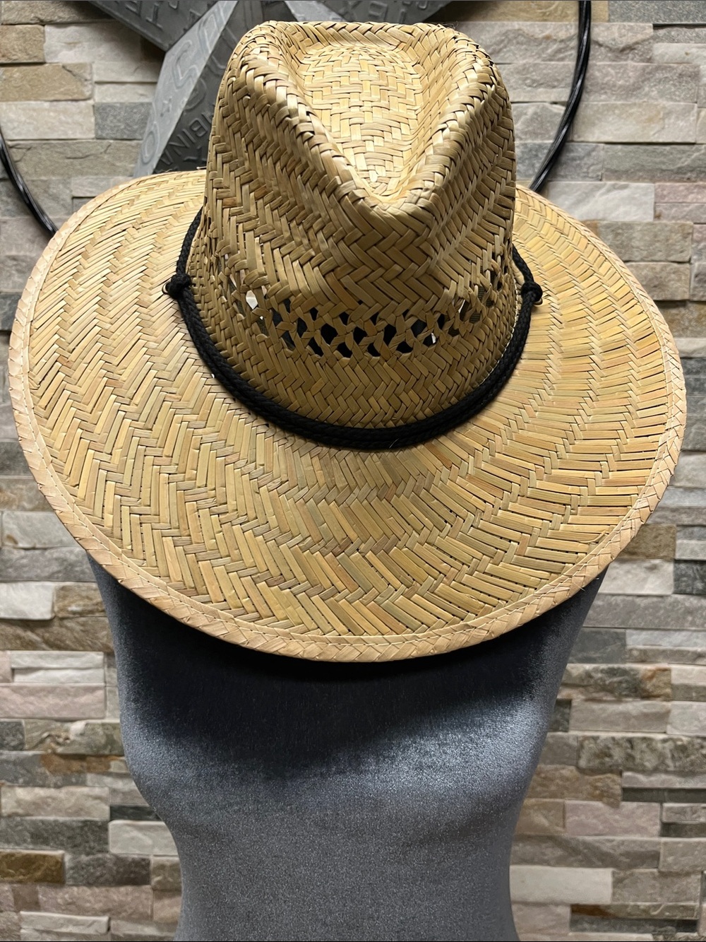 Ozark Trail Natural Straw Fedora with Black Cord Trim